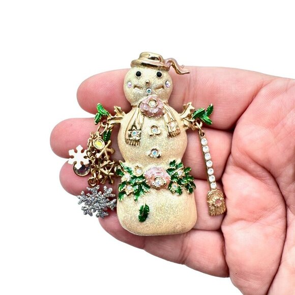 Kirks Folly Womens Brooch Mr Cool Snowman Glitter Gold Tone Pin Holiday Winter - Picture 2 of 4